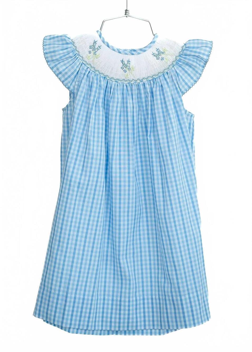 NEW RUTH AND RALPH girls bluebonnets smocked helen dress in blue